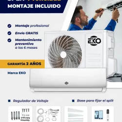 Split de 1 Tonelada Eko, con montaje, accesorios, y mantenimiento incluidos