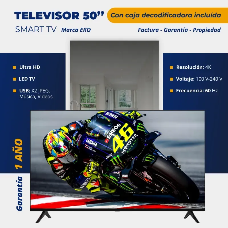 Televisor Smart TV de 50" Eko UHD 4K con cajita descodificadora interna