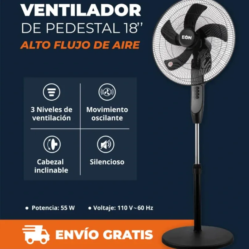 Ventilador de pedestal de 18" alto flujo de aire