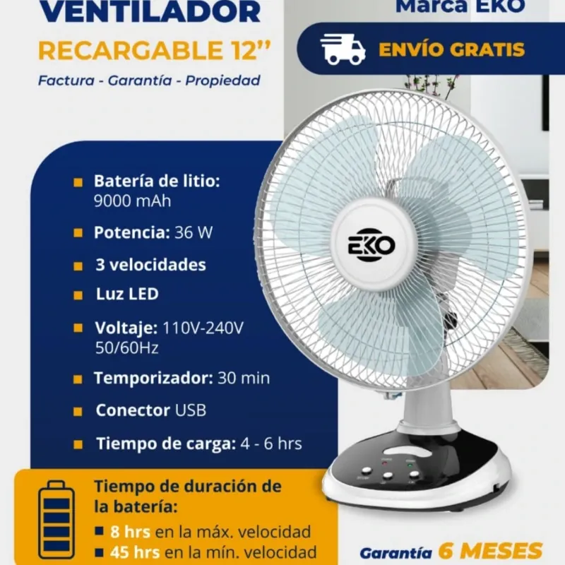 Ventilador recargable de mesa de 12"