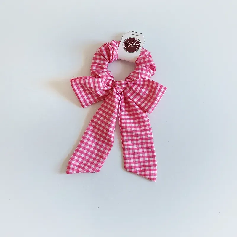 Scrunchie con lazo guinga fucsia