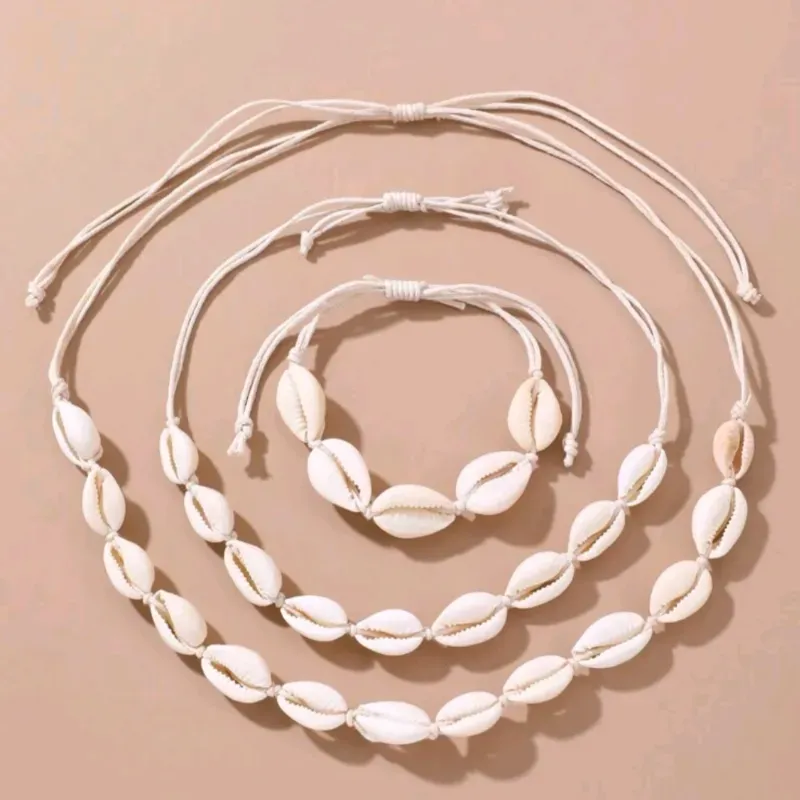 Conjunto de tres piezas collar, pulsa y tobillera 