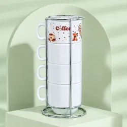 Juego de 4 Tazas de Café en Soporte Metálico