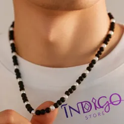Collar de perlas negras y blancas para hombre