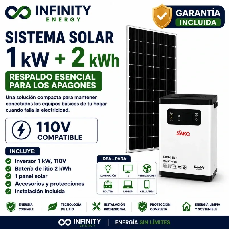 Kit Solar 1 kW + Batería 2 kWh + 1 Panel Solar