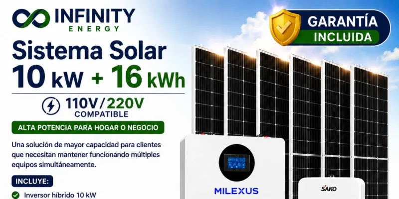 Kit Solar 10 kW + Batería LiFePO₄ 16 kWh + 6 Paneles Solares — 110V/220V