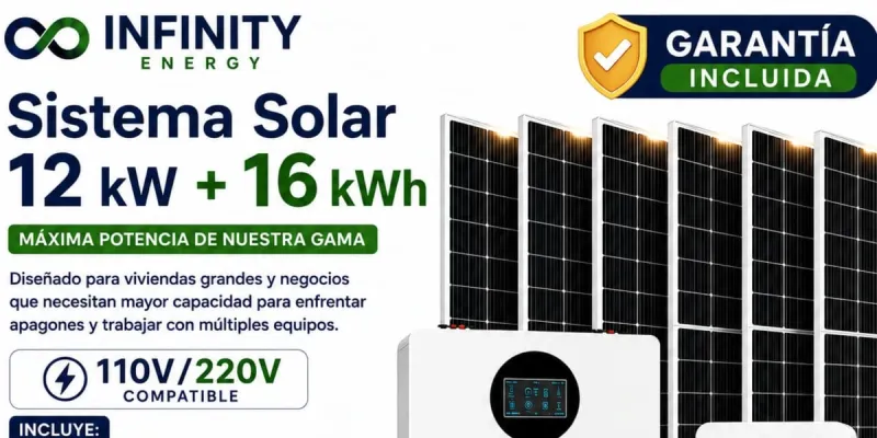 Kit Solar 12 kW + Batería LiFePO₄ 16 kWh + 6 Paneles Solares — 110V/220V