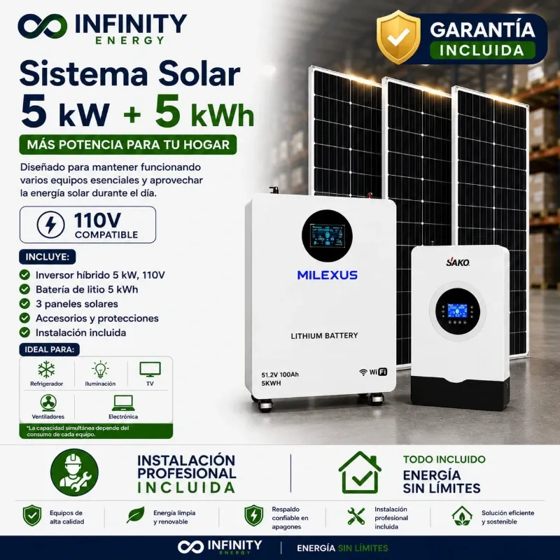Kit Solar 5 kW + Batería 5 kWh + 3 Paneles Solares