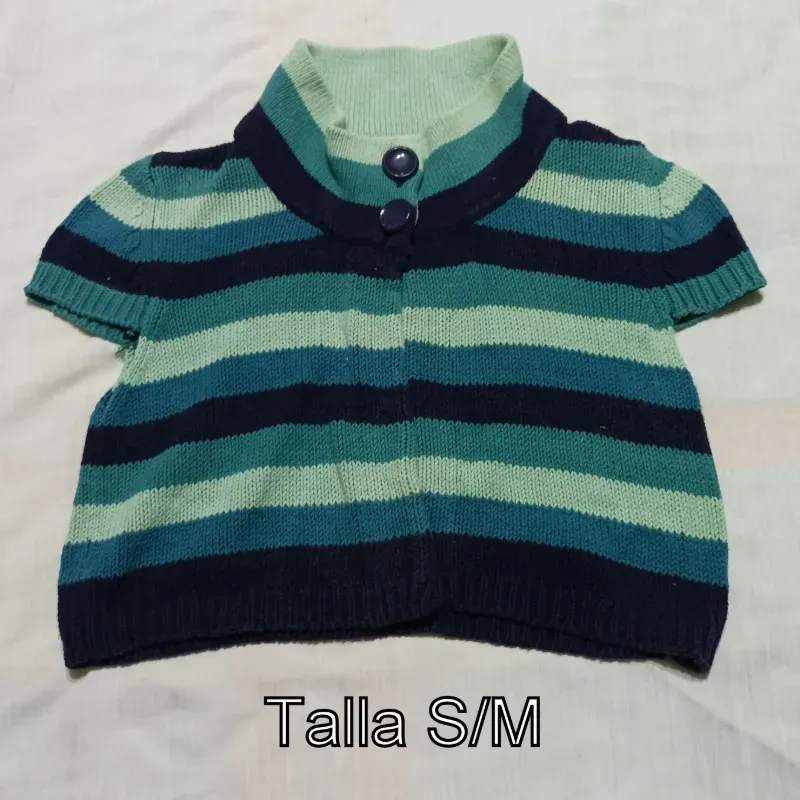 Chaleco corto tejido, azul de rayas