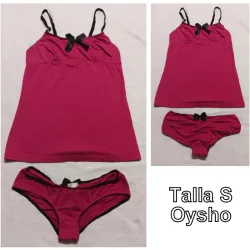 Conjunto de top y braga, rosado fucsia y negro. 
