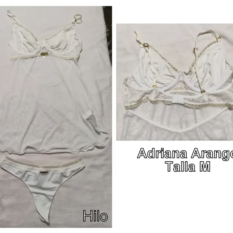  Conjunto de vestido y braga, blancos.