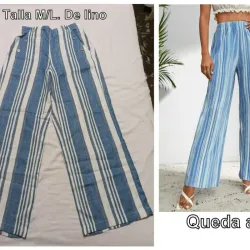  Mono pantalón ancho de rallas azules y blancas, de lino. 
