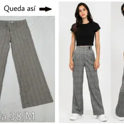 Pantalón gris de cuadros campana, de vestir. 