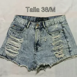 Short mezclilla, roto, alto