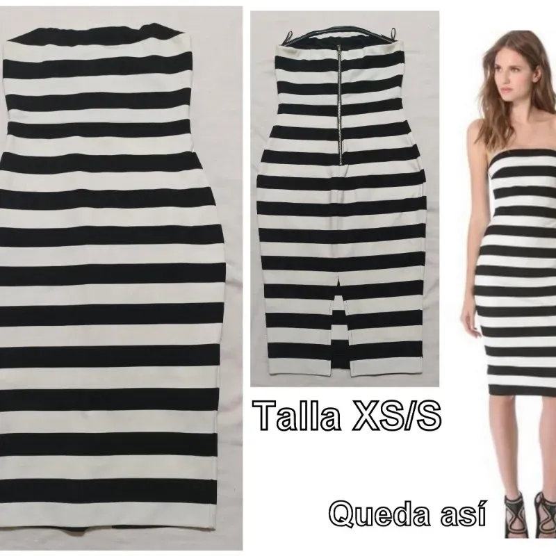Vestido de rallas negro y blanco sin tirantes. 