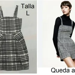 Vestido de tirantes de cuadros, blanco y negro, 