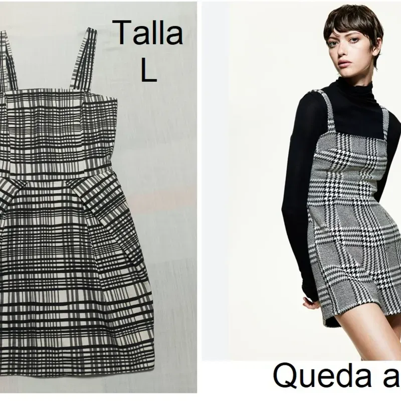 Vestido de tirantes de cuadros, blanco y negro, 