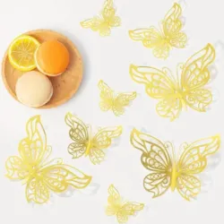 Docena de mariposas 3D para decoración doradas