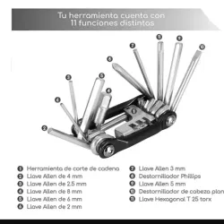 Multiherramienta, con 11 funciones, incluyendo troncha cadenas