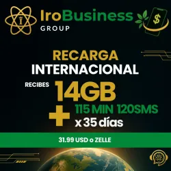 Recarga Internacional de 14GB 115MIN 120SMS