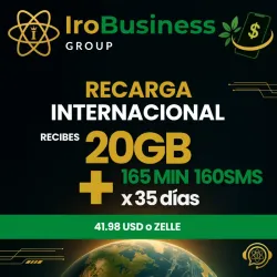 Recarga Internacional de 20GB 165MIN 160SM