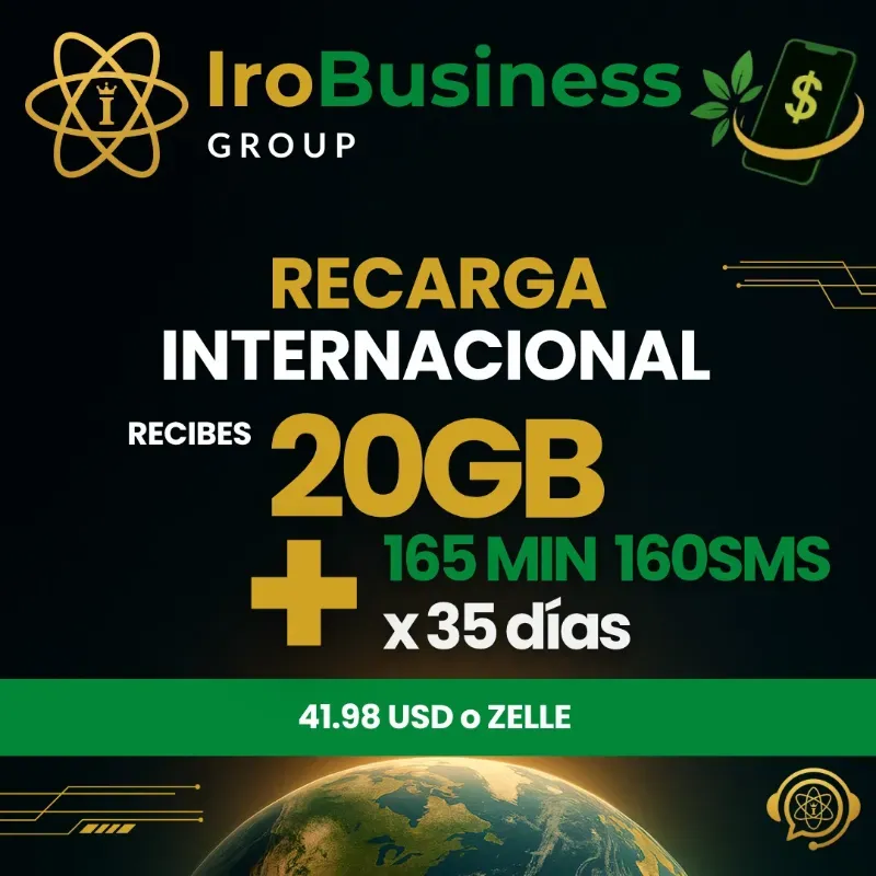 Recarga Internacional de 20GB 165MIN 160SM