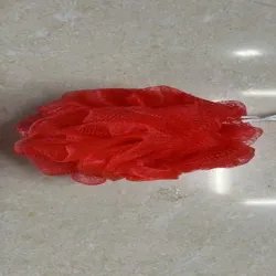  esponja redonda de baño con asa  25 gramos, red gruesa, mezcla de 5 - 6 colores,  12pzas /bols plástica