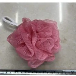  Esponja redonda de baño con asa  30 gramos, malla fina, mezcla de 5 - 6 colores,  12pzas /bols plástica