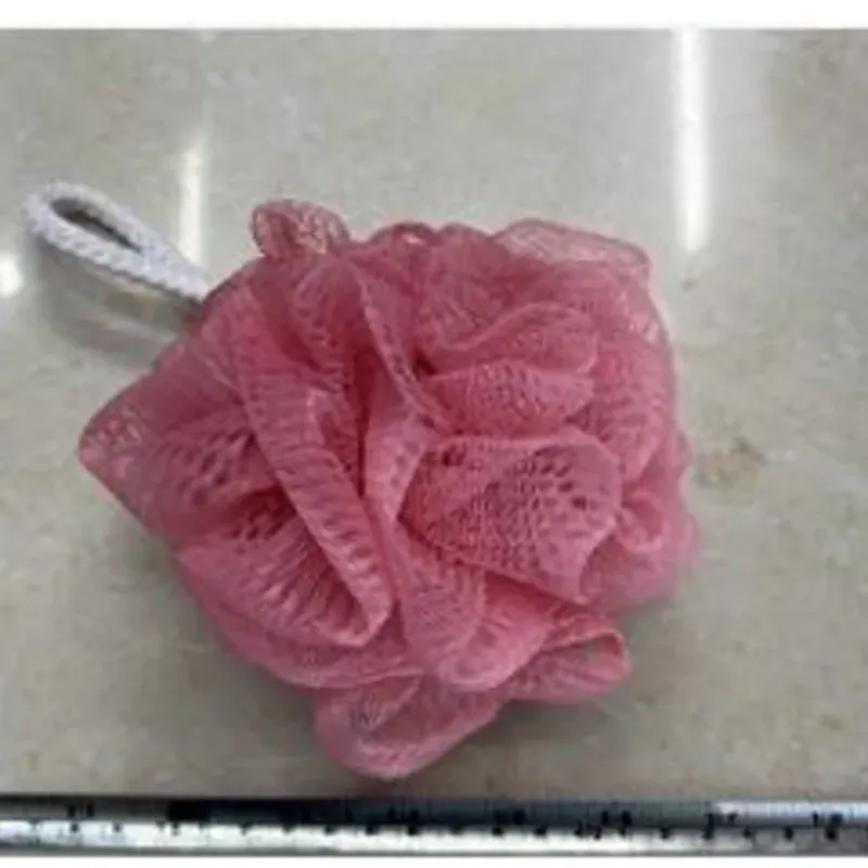  Esponja redonda de baño con asa  30 gramos, malla fina, mezcla de 5 - 6 colores,  12pzas /bols plástica