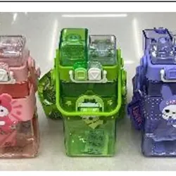 Pomo de agua cuadrado plástico,  520 ml, 20 × 8 cm, colores morado, rosa, azul,  verde, 1pza / opp 