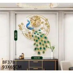  RELOJ DE PARED CON DISEÑO DE PAVO  REAL  93*65CM,HIERRO  1UNIDAD/CAJA AMARILLA