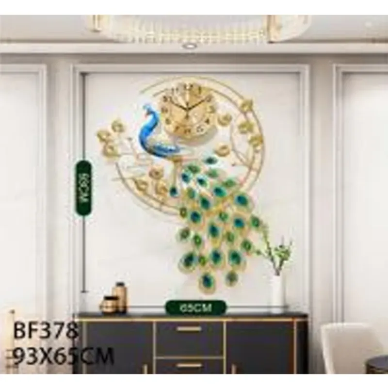  RELOJ DE PARED CON DISEÑO DE PAVO  REAL  93*65CM,HIERRO  1UNIDAD/CAJA AMARILLA