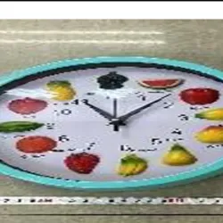  Reloj de pared redondo plástico con diseño de  frutas,  25 cm, color mixto,  Caja de cartón 