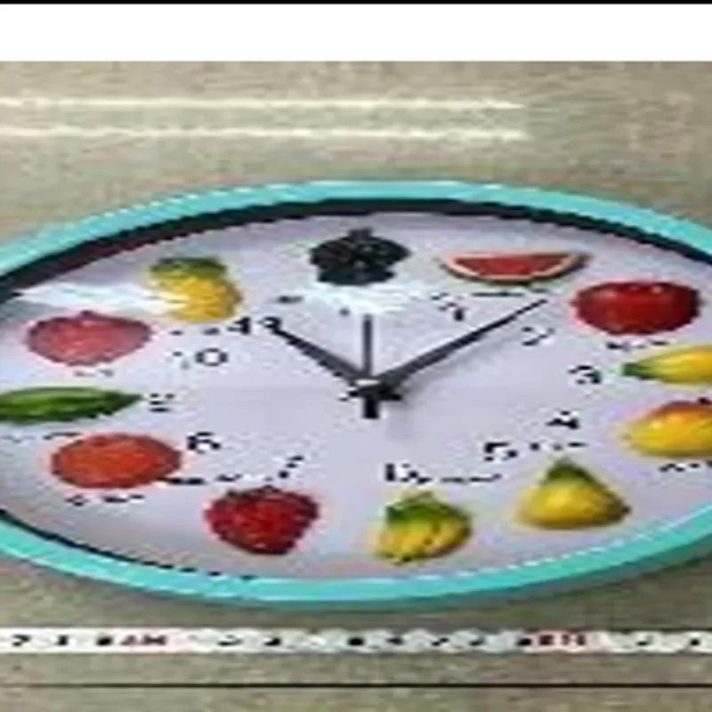  Reloj de pared redondo plástico con diseño de  frutas,  25 cm, color mixto,  Caja de cartón 