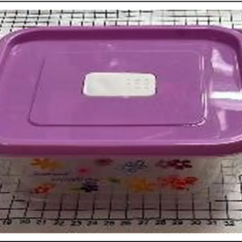 Set de 3 pozuelos con tapas plásticos,  para  microwave, rectangulares, con diseño floreado,  16,5*7,5cm,190g