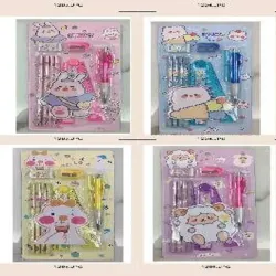 SET DE PAPELERIA POR 10;  MORADO*120SET， AMARILLO*120SET， ROSADO*120SET， CELESTE*120SET,MEZCLA  MEDIA DE 4 COLORES,  4LÁPICES DE MADERA，1  GOMA， 1SACAPUNTA DE  PLÁSTICO Y HIERRO,1  REGLA  PLÁSTICA,1BOLIGRAFO