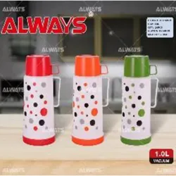 Termo plástico con tapa en forma de taza,  1000ml  Colores variados. 