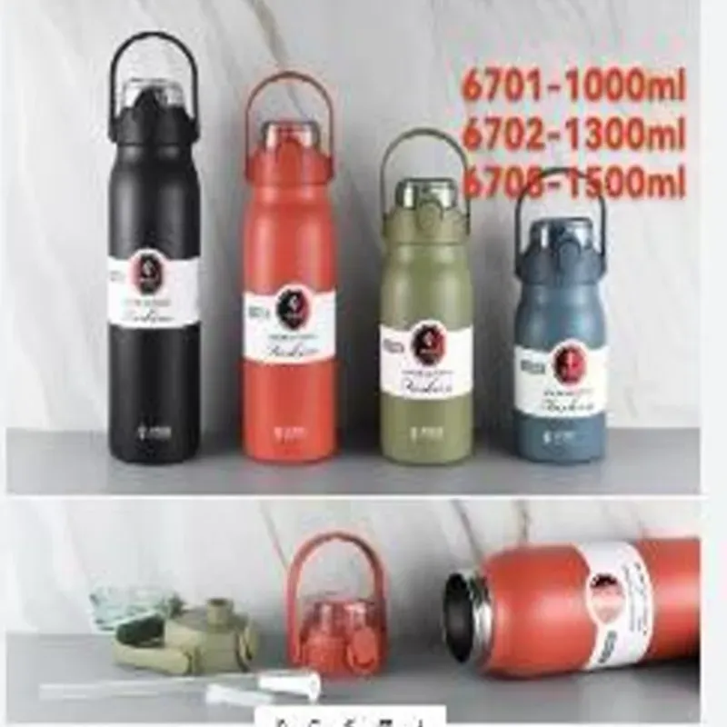Termos de acero inoxidable,  interior: 304 acero inoxidable, exterior: 201 acero  inoxidable, 1.5L(en realidad 90%), colores  mezclados: negro, rojo, verde, azul,  1u/caja de color