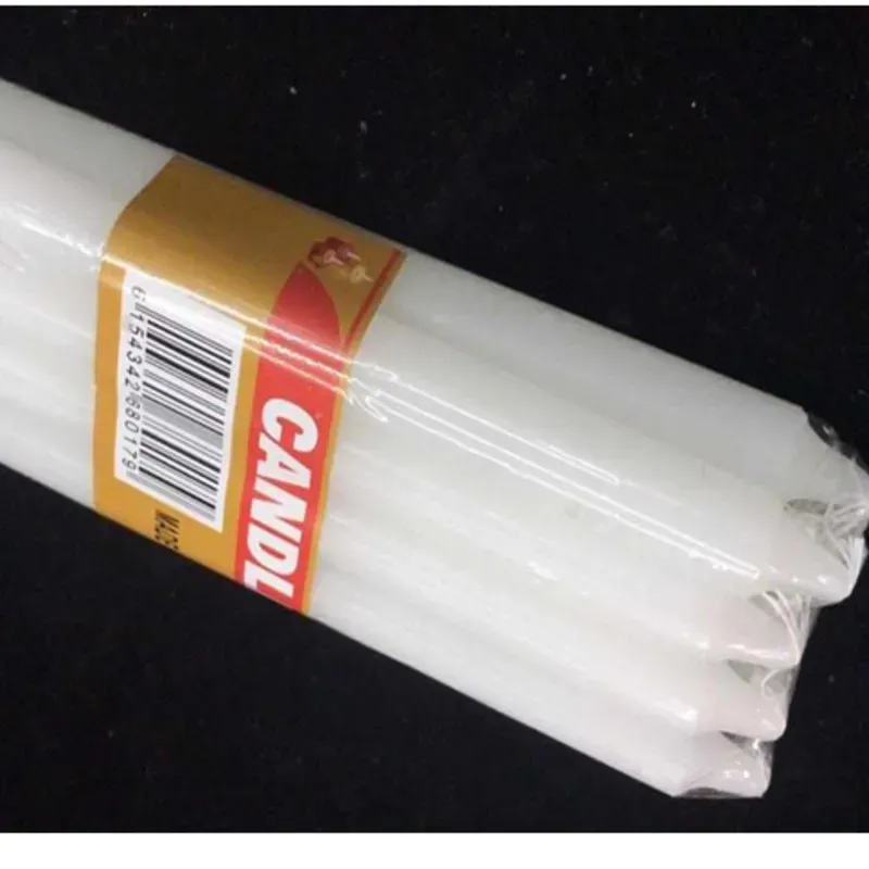  Vela, cera de parafina, diámetro 1,2CM, longitud  14CM, blanco, 8US / OPP, MOQ: 50 piezas,