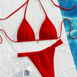 Bikini liso con detalle dorado L1123