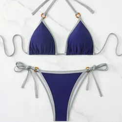 Bikini de color en contraste y aros L0411KS