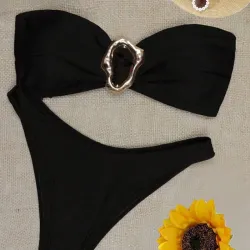 Bikini unicolor con broche dorado L0825