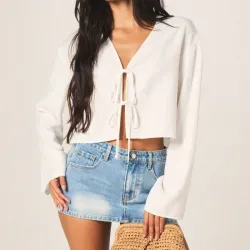 Blusa de manga larga con lazos delanteros L0709