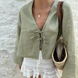Blusa de mangas largas y lazos L0429SV