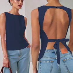 Blusa de tela con espalda abierta L1019