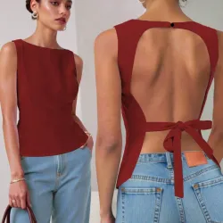 Blusa de tela con espalda abierta L1055