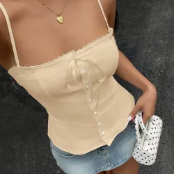 Blusa de tirantes con botones y lazo delantero L1007