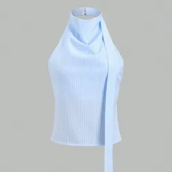 Blusa elegante con cuello alto y espalda abierta L0802