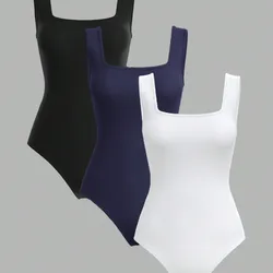 Body casual de escote cuadrado unicolor