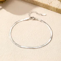 Brazalete apilable de cadena simple de serpiente de plata de ley 925
